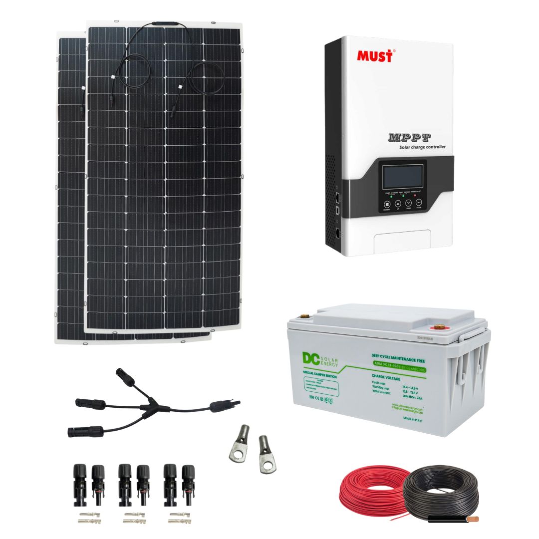 Paneles Solares Flexibles 480W con Batería DC Solar 100Ah