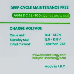 Batería Camper AGM 100Ah 12V DC Solar Energy