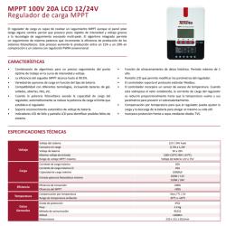 Regulador MPPT 100V 20A LCD 12/24V