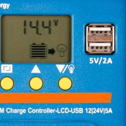 Regulador PWM BlueSolar 12/24V 5A LCD USB Victron