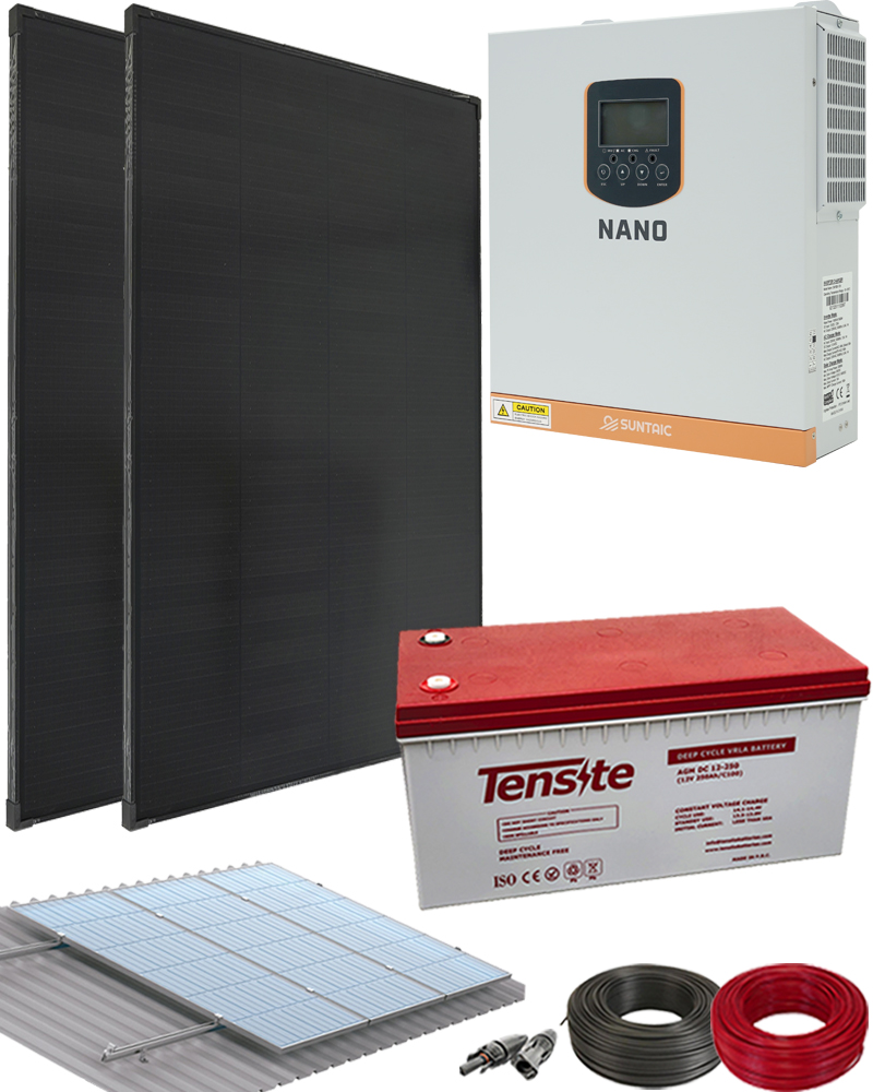Kit Solar Aislada para Instalar Placas Solares con Batería AGM 1000W 12V 2000Whdia