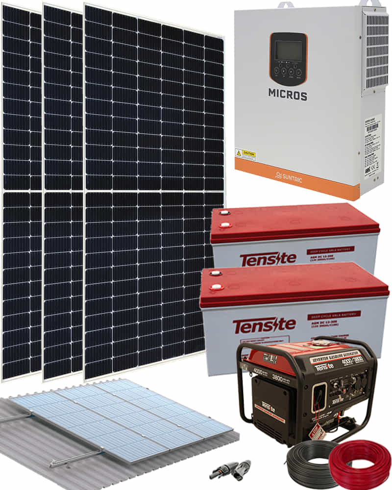 Kit Solar Fotovoltaico con Generador 3000W 24V 3200Whdia