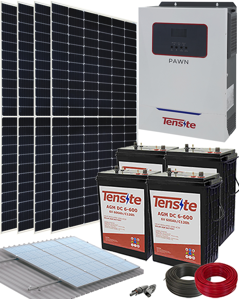 Kit Solar Aislada para Instalación Placas Solares 3000W 24V 9000Whdia con batería AGM