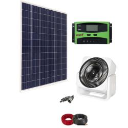 Pack de Ventilador Solar Mesa Blanco 20W con Sistema 200W con Regulador 1000Whdia