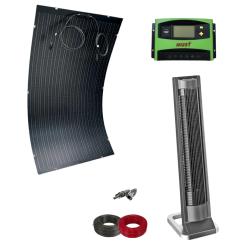 Pack de Ventilador Solar Torre Negro 40W con Sistema 200W con Regulador 750Whdia