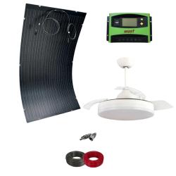 Pack de Ventilador Solar Techo Aspas Retráctiles Blanco 30W con Sistema 200W con Regulador 750Whdia