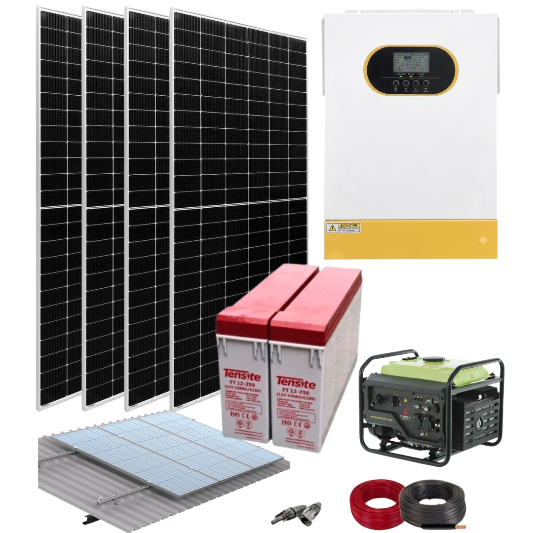 Kit Solar Instalación Aislada 3000W 24V 6000Whdia con Generador Pramac