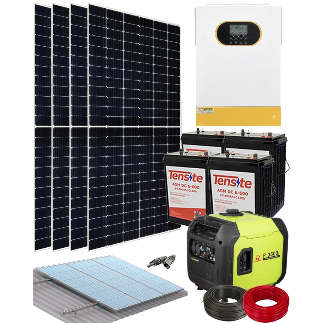Kit Solar Autoconsumo sin Conexión a Red 3000W 24V 9600Whdia con generador Pramac