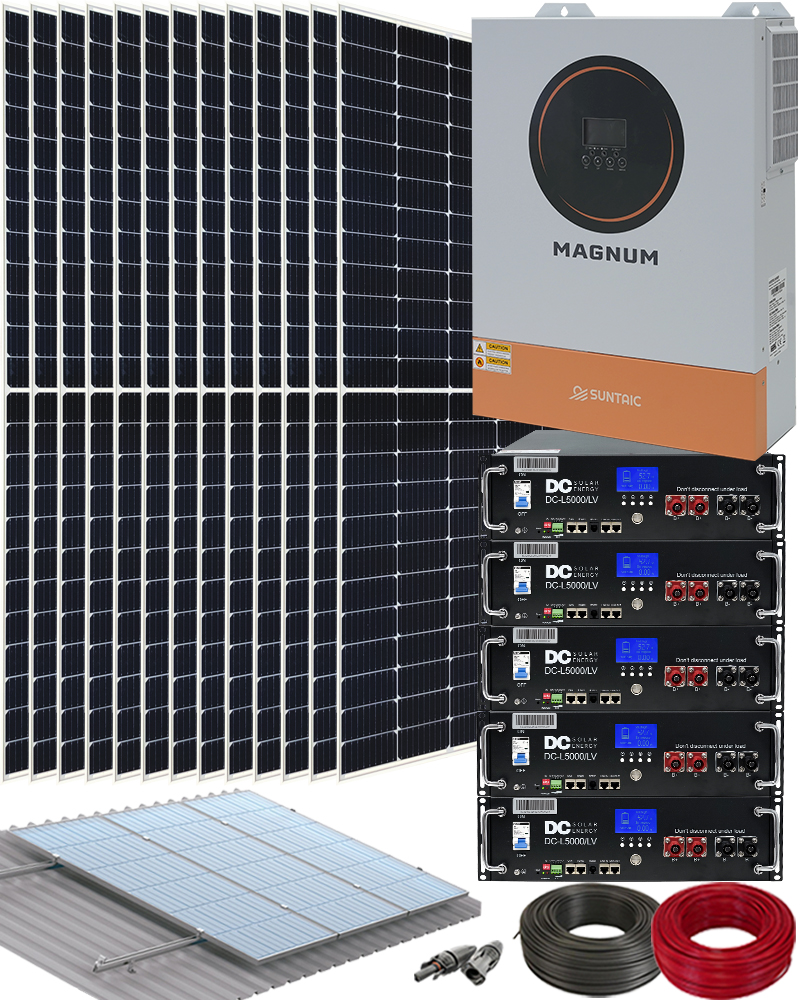 Kit Placas Solares Fotovoltaica Aislada 11kW Magnum con 25kWh Litio y 45kWhdia