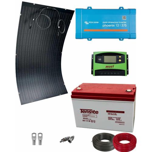 Kit Panel Solar 300W 12V 1000Whdia con inversor 12V a 220V y batería AGM