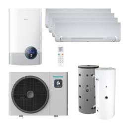 Kit Aerotermia con Fancoils Hisense Bibloc Mural Hi-Therma 14kW R32 con ACS 300L e Inercia 100L para 200m2