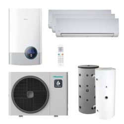 Kit Aerotermia con Fancoils Hisense Bibloc Mural Hi-Therma 14kW R32 con ACS 300L e Inercia 100L para 200m2