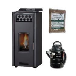 Kit Estufa de Pellets 11,1 kW Mariachiara con 150 kg pellet y aspiradora