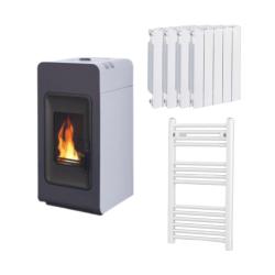 Kit Hidroestufa de pellets 12,6kW Primula Classic con 10 radiadores y un toallero para 90 m2