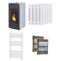 Kit Hidroestufa de Pellets Primula Classic 12,6 kW con radiadores para 200 m2