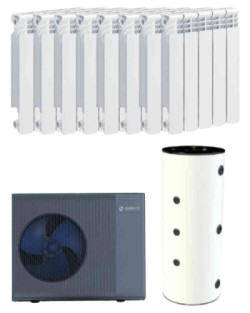 Kit Aerotermia Alta Temperatura 14kW Suneco con Radiadores para 200m2, DI 300L y material de instalación